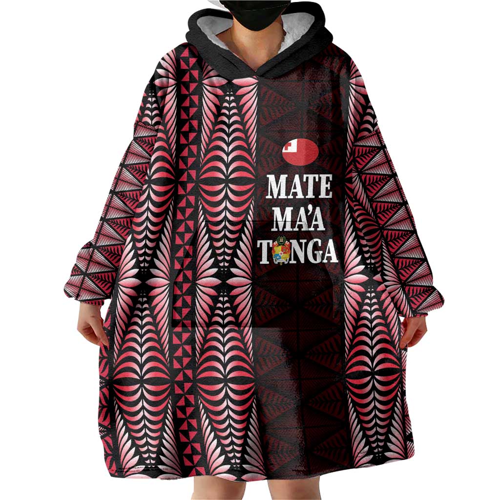 Tonga Rugby Personalised Wearable Blanket Hoodie 2025 Mate Maa Tonga Ngatu Motif - Polynesian Pride
