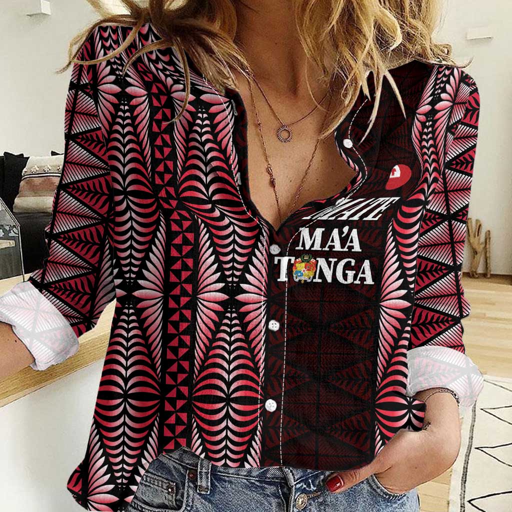 Tonga Rugby Personalised Women Casual Shirt 2025 Mate Maa Tonga Ngatu Motif - Polynesian Pride