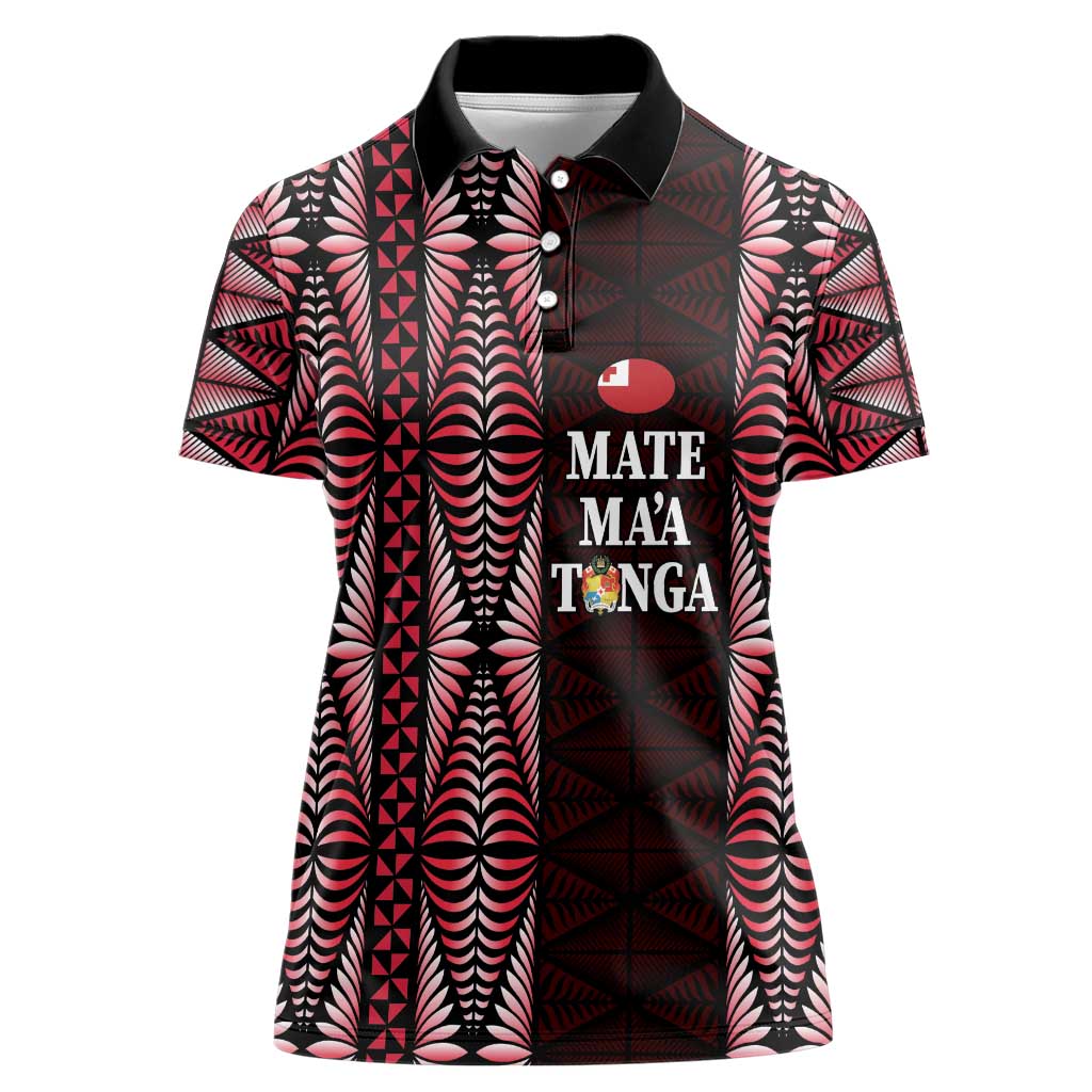 Tonga Rugby Personalised Women Polo Shirt 2025 Mate Maa Tonga Ngatu Motif - Polynesian Pride