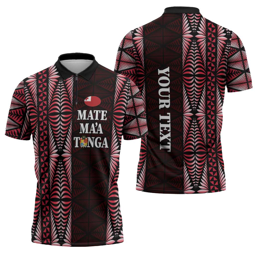 Tonga Rugby Personalised Zipper Polo Shirt 2025 Mate Maa Tonga Ngatu Motif - Polynesian Pride