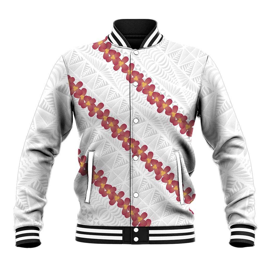 White Sunday Tonga Fakame Baseball Jacket Tongan Ngatu Heilala Lei - Polynesian Pride