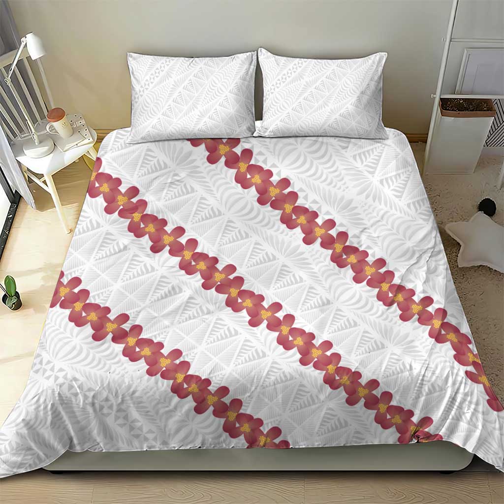 White Sunday Tonga Fakame Bedding Set Tongan Ngatu Heilala Lei - Polynesian Pride