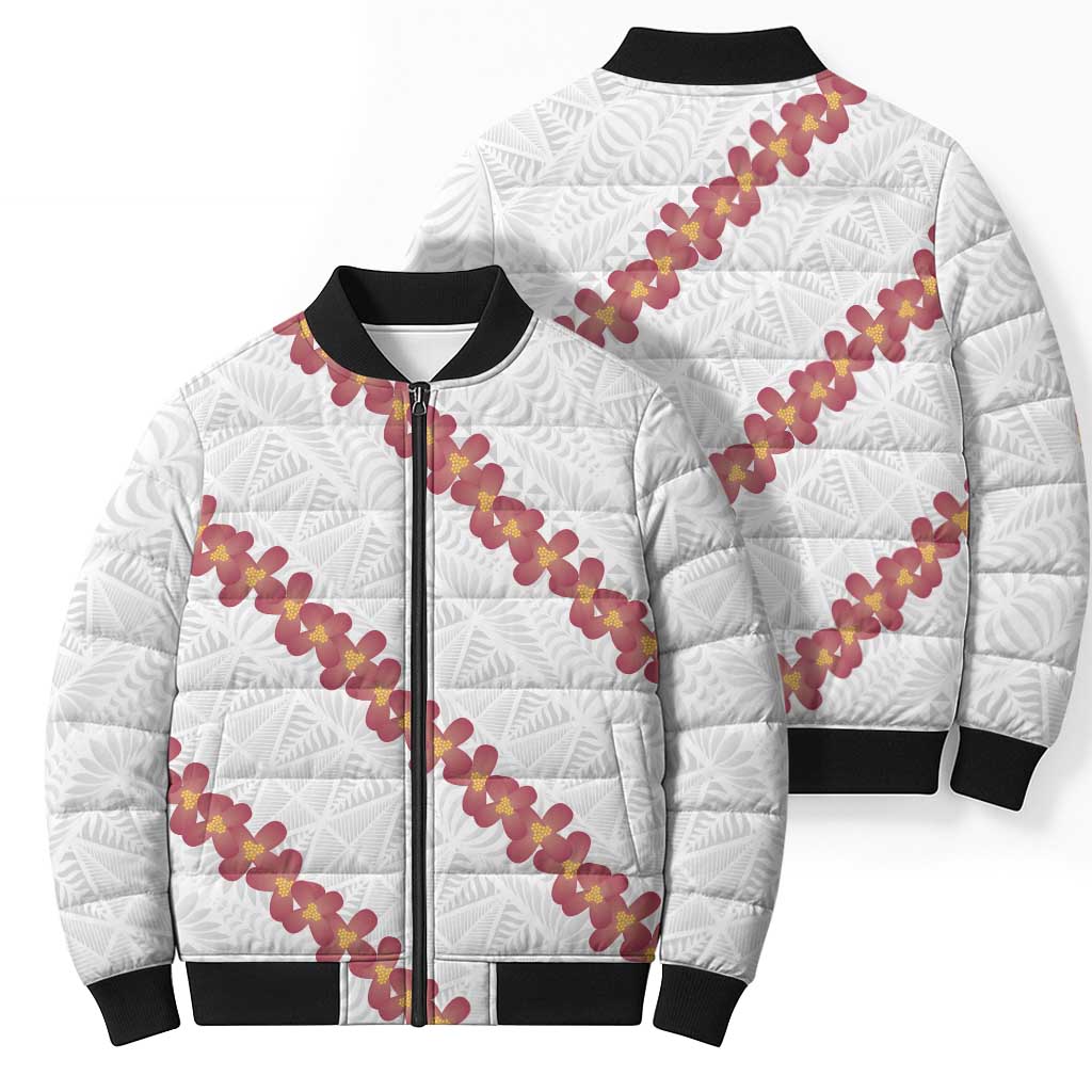 White Sunday Tonga Fakame Bomber Puffer Jacket Tongan Ngatu Heilala Lei - Polynesian Pride