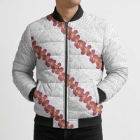 White Sunday Tonga Fakame Bomber Puffer Jacket Tongan Ngatu Heilala Lei - Polynesian Pride