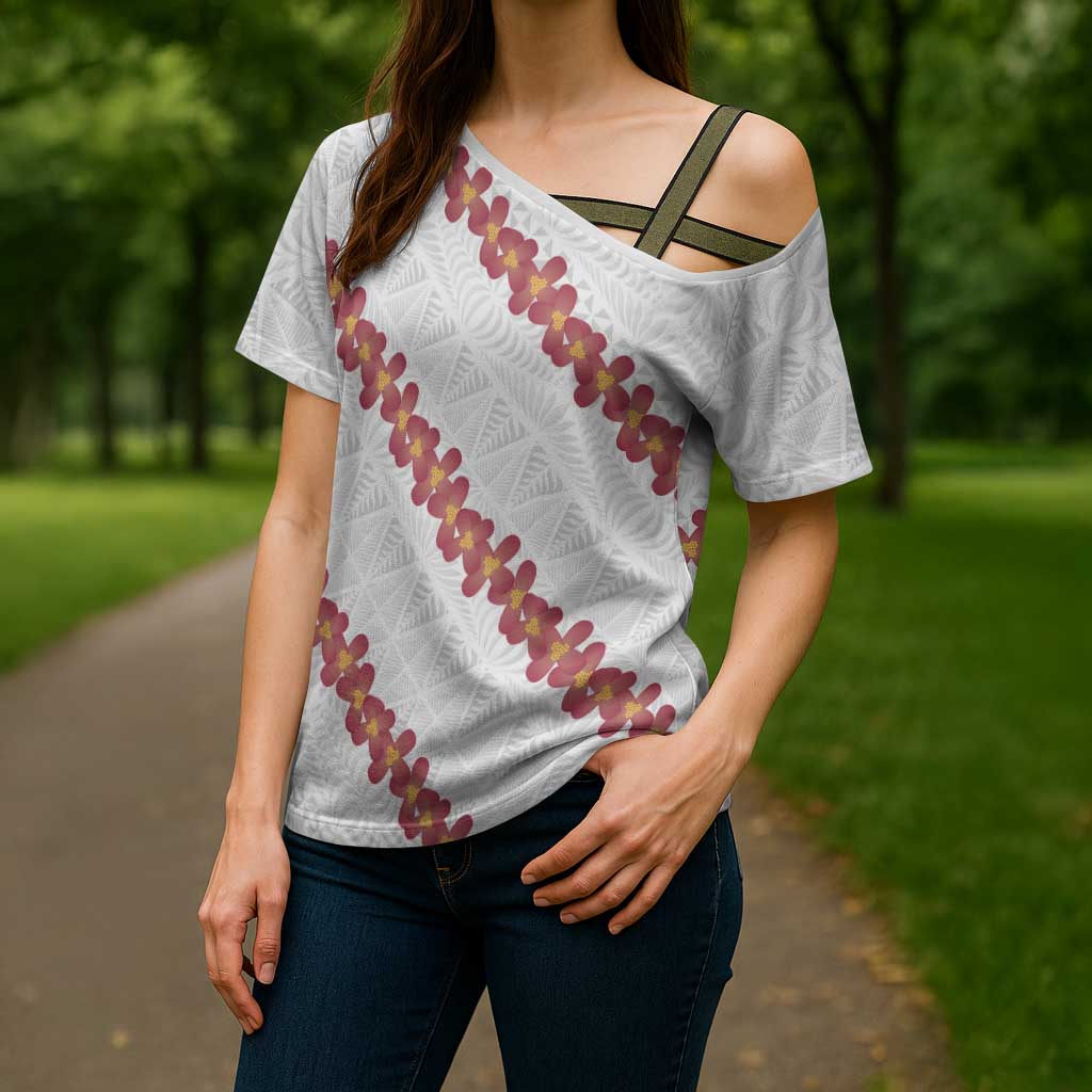 White Sunday Tonga Fakame Cross Shoulder Shirt Tongan Ngatu Heilala Lei - Polynesian Pride