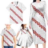 White Sunday Tonga Fakame Family Matching Long Sleeve Bodycon Dress and Hawaiian Shirt Tongan Ngatu Heilala Lei - Polynesian Pride