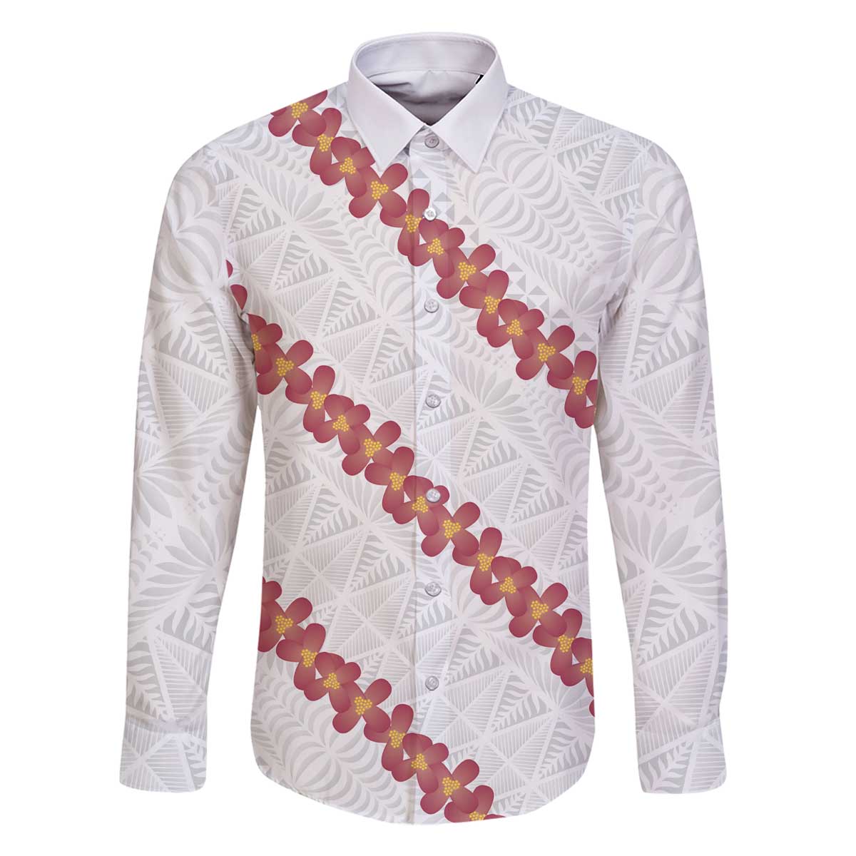 White Sunday Tonga Fakame Family Matching Off The Shoulder Long Sleeve Dress and Hawaiian Shirt Tongan Ngatu Heilala Lei - Polynesian Pride