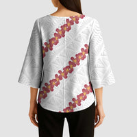 White Sunday Tonga Fakame Kimono Sleeve Blouse Tongan Ngatu Heilala Lei - Polynesian Pride