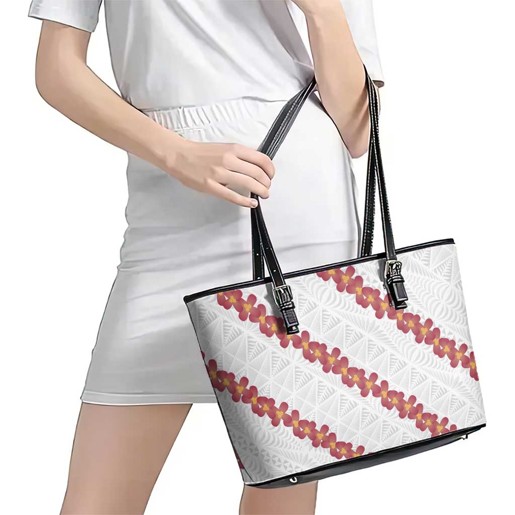 White Sunday Tonga Fakame Leather Tote Bag Tongan Ngatu Heilala Lei - Polynesian Pride