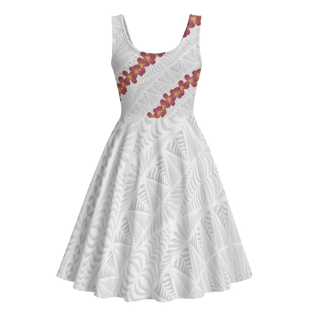 White Sunday Tonga Fakame Midi Dress Tongan Ngatu Heilala Lei - Polynesian Pride