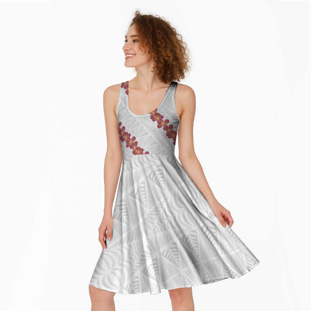 White Sunday Tonga Fakame Midi Dress Tongan Ngatu Heilala Lei - Polynesian Pride