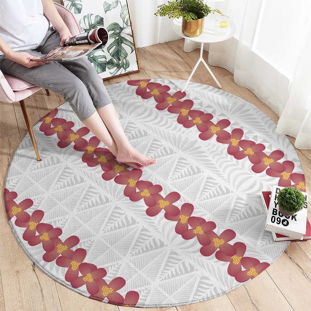 White Sunday Tonga Fakame Round Carpet Tongan Ngatu Heilala Lei - Polynesian Pride