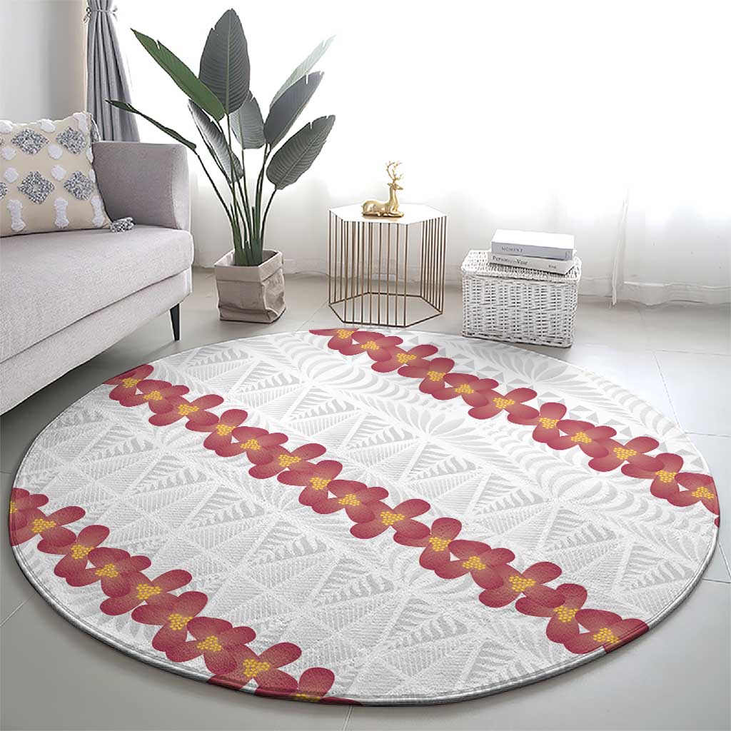 White Sunday Tonga Fakame Round Carpet Tongan Ngatu Heilala Lei - Polynesian Pride