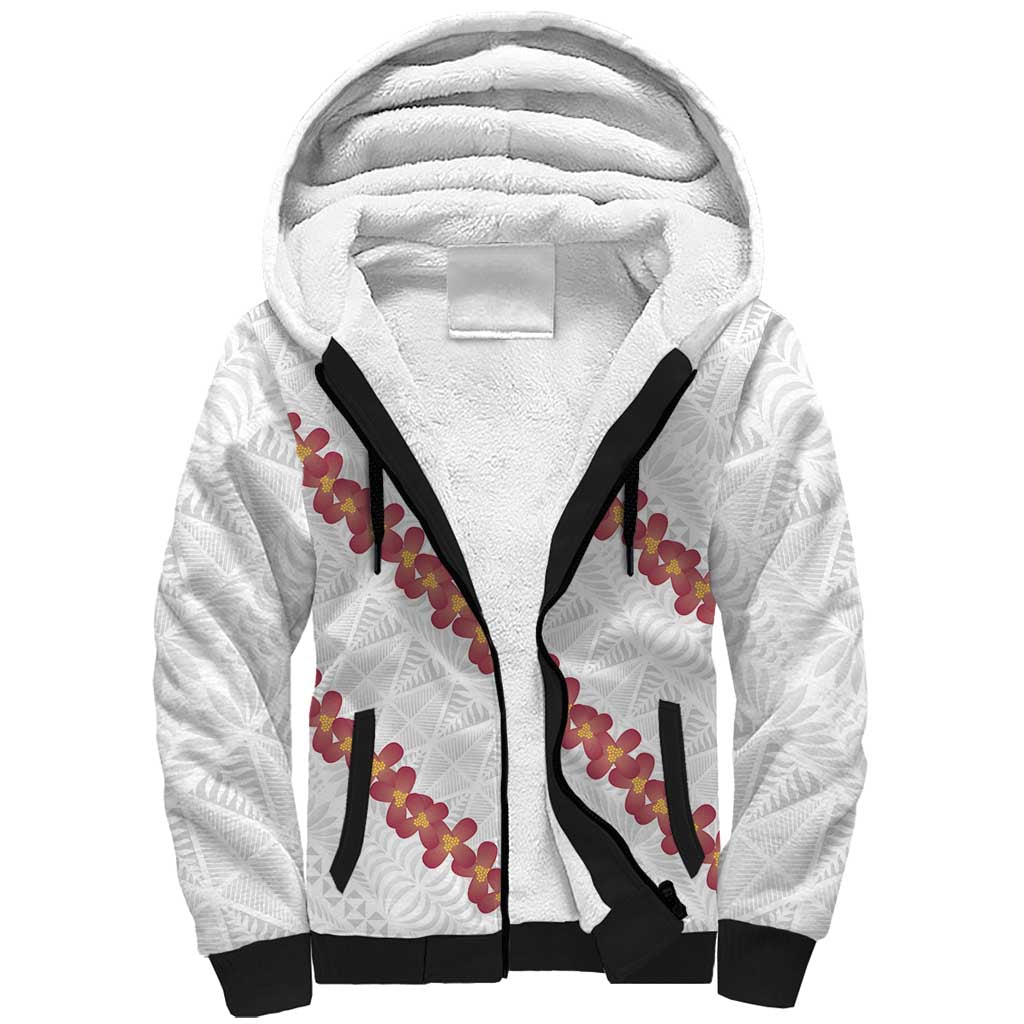 White Sunday Tonga Fakame Sherpa Hoodie Tongan Ngatu Heilala Lei - Polynesian Pride