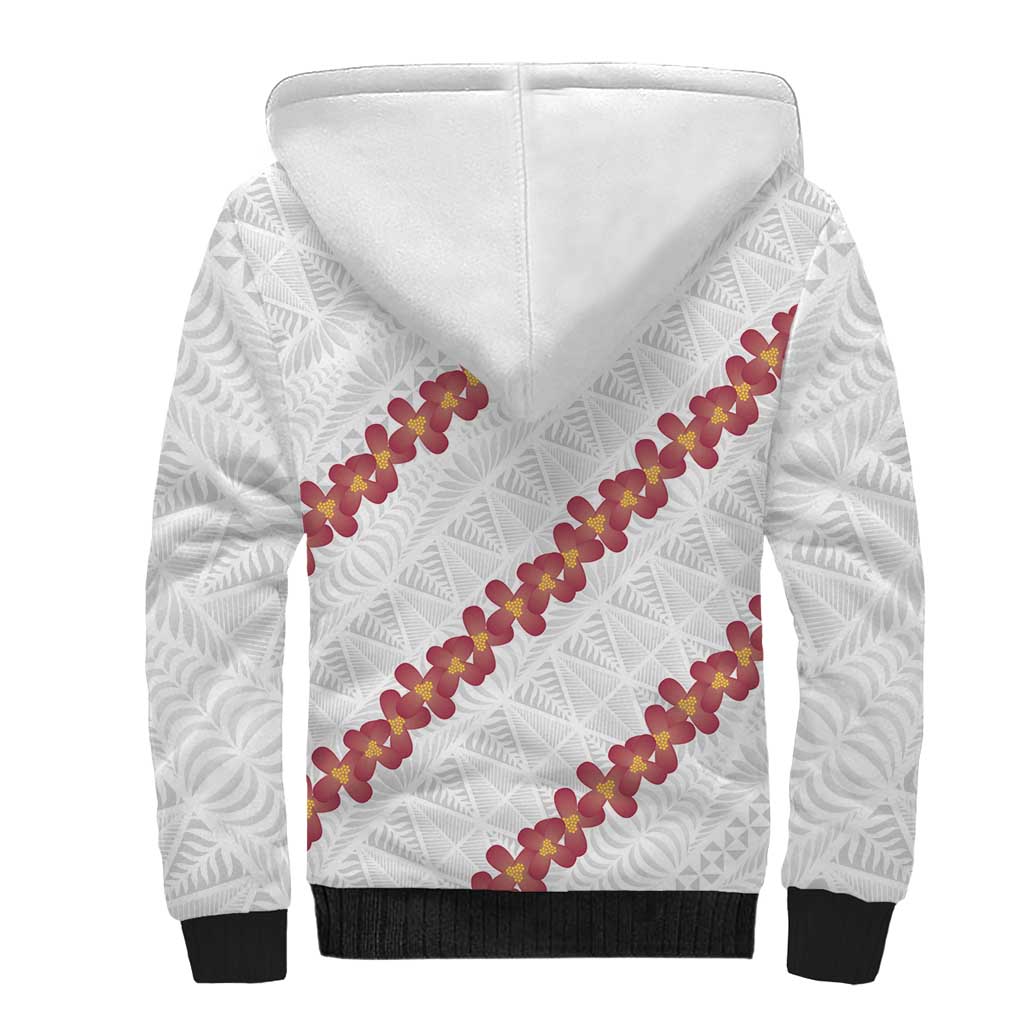 White Sunday Tonga Fakame Sherpa Hoodie Tongan Ngatu Heilala Lei - Polynesian Pride