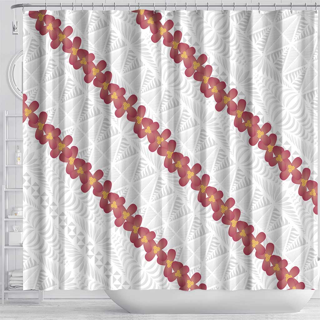 White Sunday Tonga Fakame Shower Curtain Tongan Ngatu Heilala Lei - Polynesian Pride