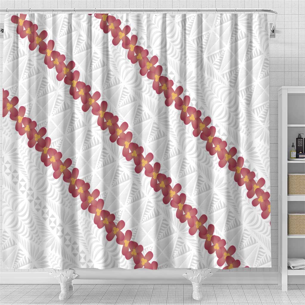 White Sunday Tonga Fakame Shower Curtain Tongan Ngatu Heilala Lei - Polynesian Pride