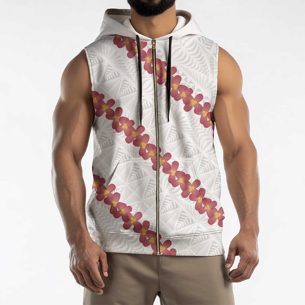 White Sunday Tonga Fakame Sleeveless Zip Hoodie Tongan Ngatu Heilala Lei - Polynesian Pride