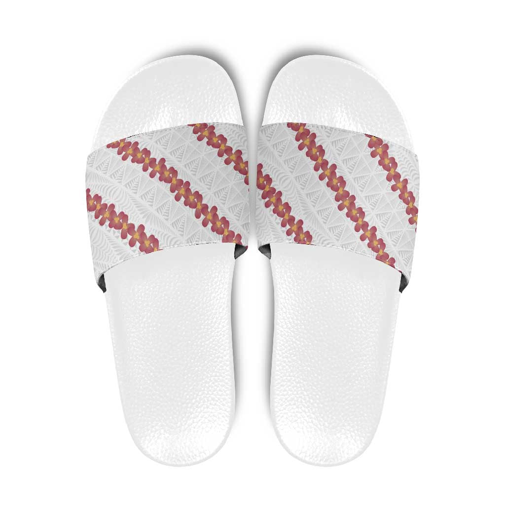White Sunday Tonga Fakame Slide Sandals Tongan Ngatu Heilala Lei - Polynesian Pride