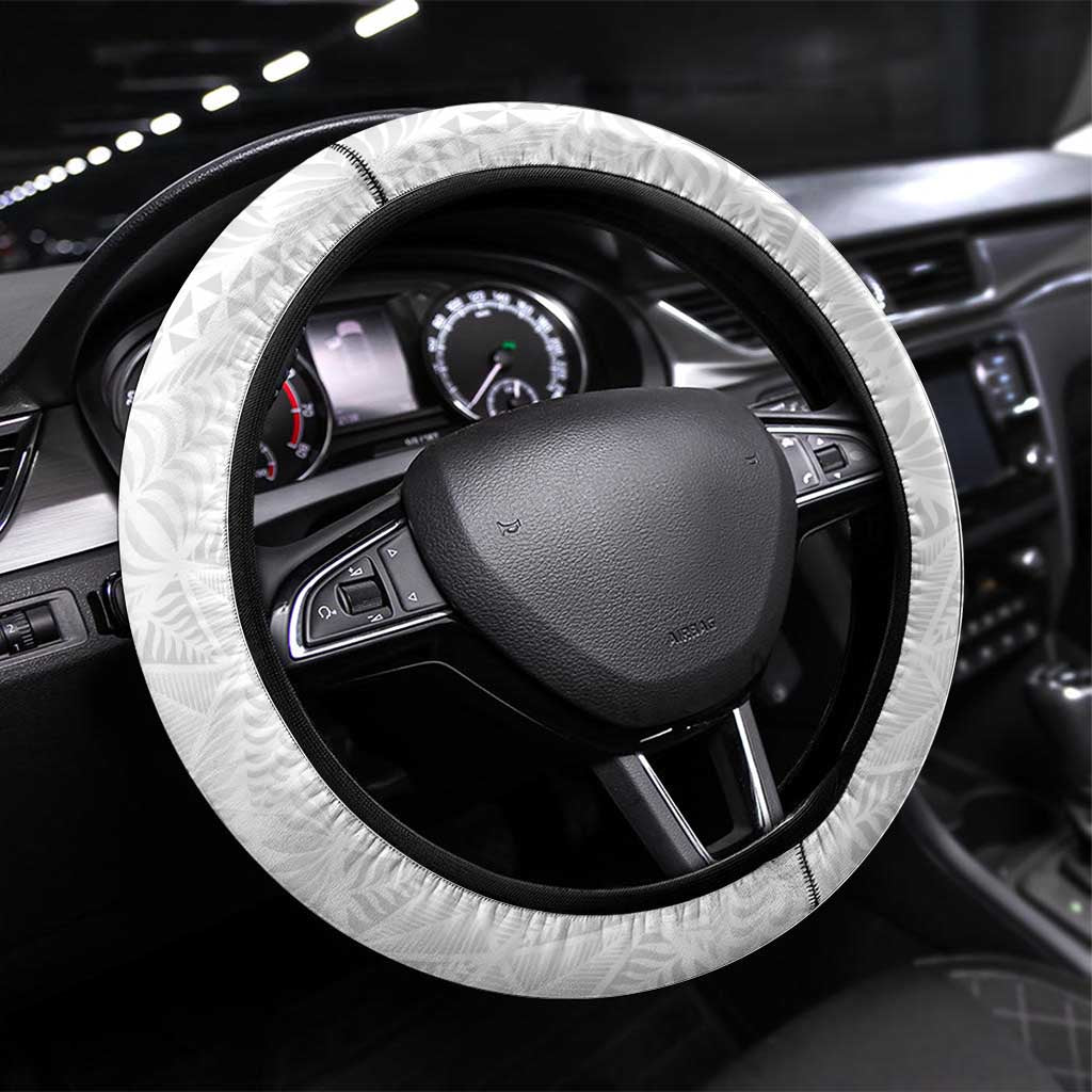 White Sunday Tonga Fakame Steering Wheel Cover Tongan Ngatu Heilala Lei - Polynesian Pride