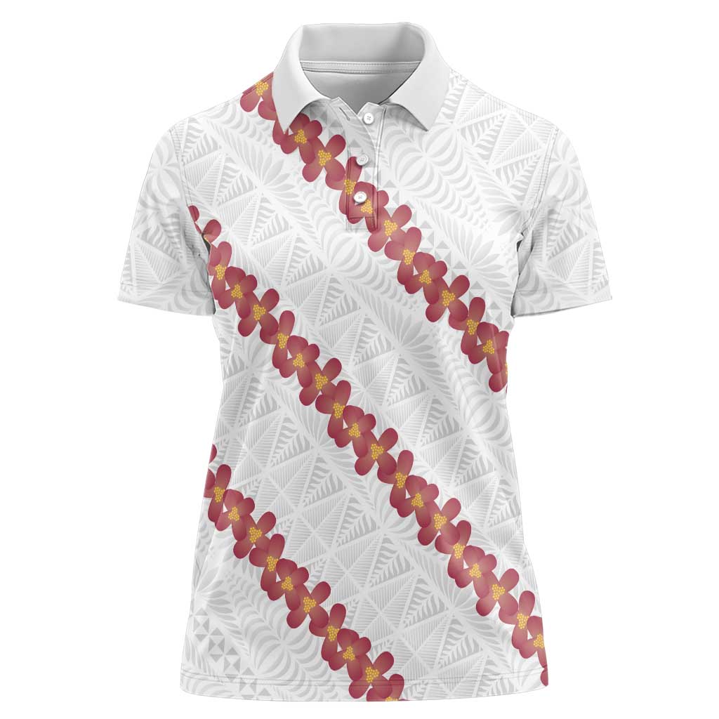 White Sunday Tonga Fakame Women Polo Shirt Tongan Ngatu Heilala Lei - Polynesian Pride