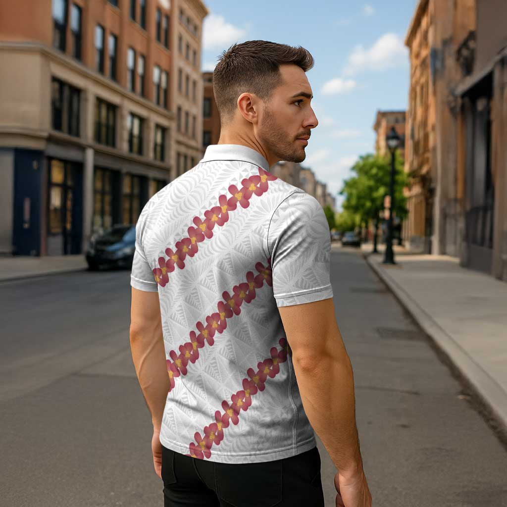 White Sunday Tonga Fakame Zipper Polo Shirt Tongan Ngatu Heilala Lei - Polynesian Pride