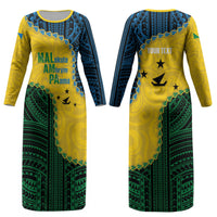 Personalised Malampa Province Vanuatu Couples Matching Long Sleeve Bodycon Dress and Hawaiian Shirt Map With Polynesian Pattern LT14 - Polynesian Pride