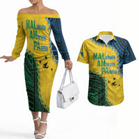 Personalised Malampa Province Vanuatu Couples Matching Off The Shoulder Long Sleeve Dress and Hawaiian Shirt Map With Polynesian Pattern LT14 Multicolor - Polynesian Pride