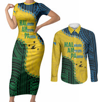 Personalised Malampa Province Vanuatu Couples Matching Short Sleeve Bodycon Dress and Long Sleeve Button Shirt Map With Polynesian Pattern LT14 Multicolor - Polynesian Pride
