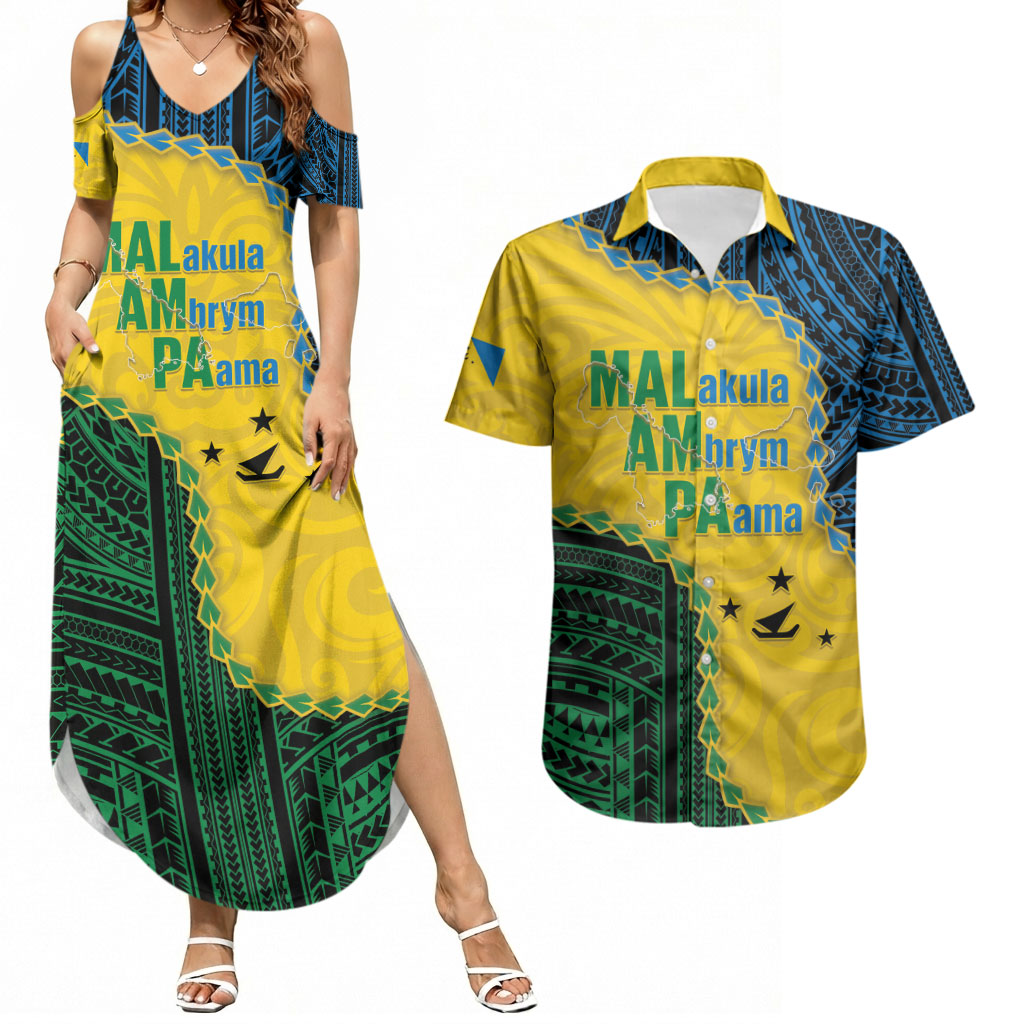 Personalised Malampa Province Vanuatu Couples Matching Summer Maxi Dress and Hawaiian Shirt Map With Polynesian Pattern LT14 Multicolor - Polynesian Pride