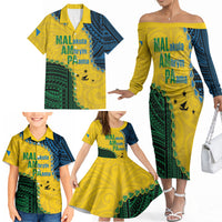 Personalised Malampa Province Vanuatu Family Matching Off The Shoulder Long Sleeve Dress and Hawaiian Shirt Map With Polynesian Pattern LT14 - Polynesian Pride