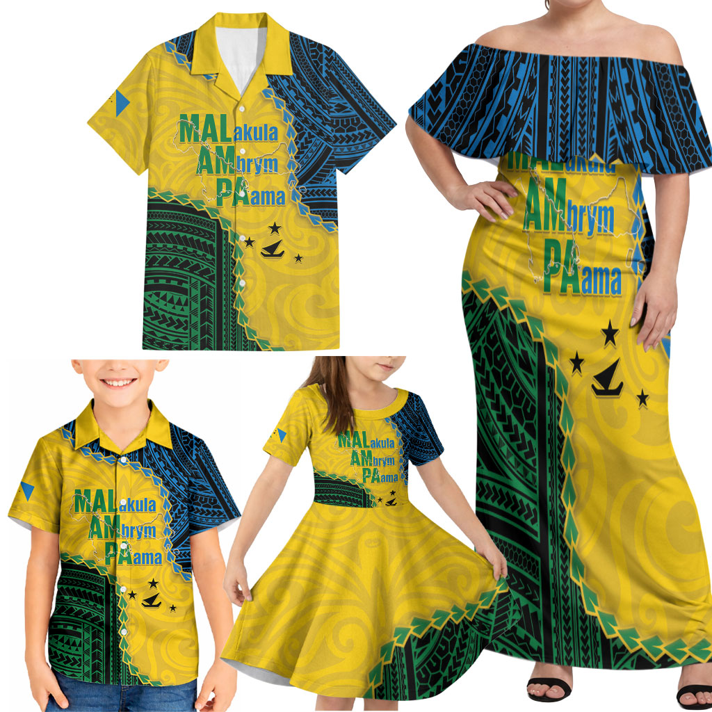 Personalised Malampa Province Vanuatu Family Matching Off Shoulder Maxi Dress and Hawaiian Shirt Map With Polynesian Pattern LT14 - Polynesian Pride