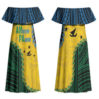 Personalised Malampa Province Vanuatu Family Matching Off Shoulder Maxi Dress and Hawaiian Shirt Map With Polynesian Pattern LT14 Mom's Dress Multicolor - Polynesian Pride