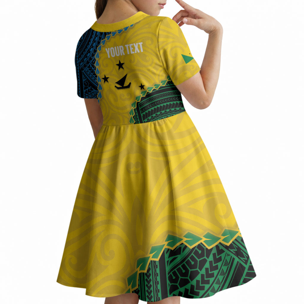 Personalised Malampa Province Vanuatu Kid Short Sleeve Dress Map With Polynesian Pattern LT14 - Polynesian Pride