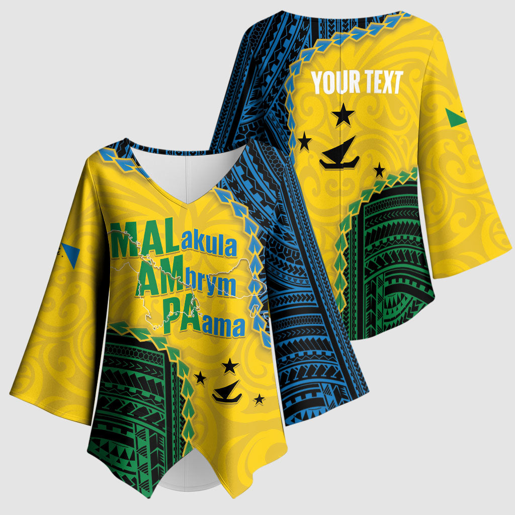 Personalised Malampa Province Vanuatu Kimono Sleeve Blouse Map With Polynesian Pattern LT14 - Polynesian Pride