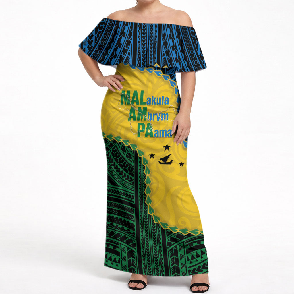 Personalised Malampa Province Vanuatu Off Shoulder Maxi Dress Map With Polynesian Pattern LT14 Women Multicolor - Polynesian Pride