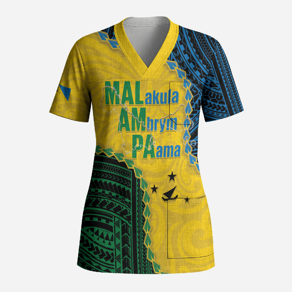 Personalised Malampa Province Vanuatu Scrub Top Map With Polynesian Pattern LT14 Adult Multicolor - Polynesian Pride