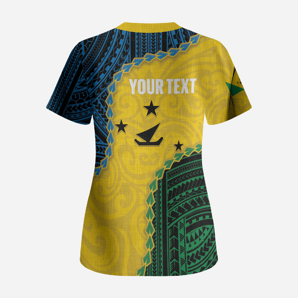 Personalised Malampa Province Vanuatu Scrub Top Map With Polynesian Pattern LT14 - Polynesian Pride