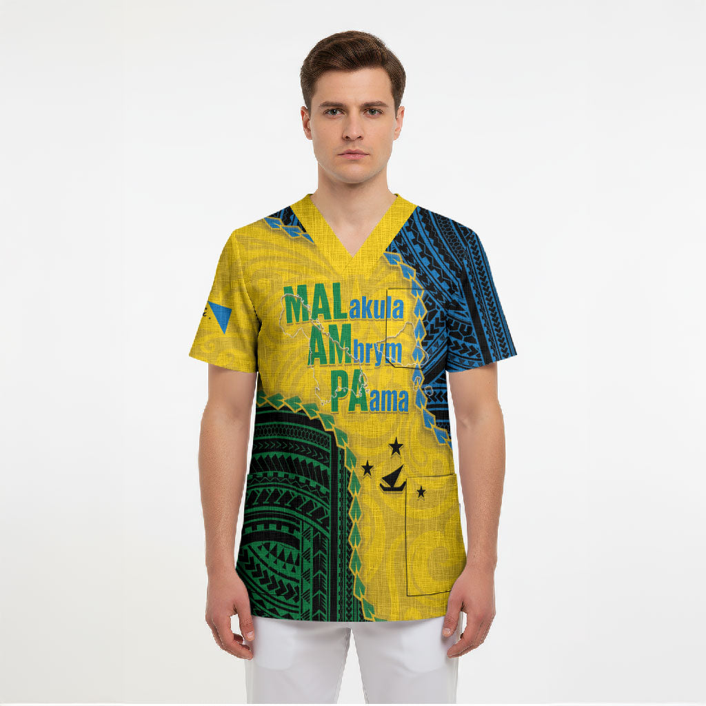 Personalised Malampa Province Vanuatu Scrub Top Map With Polynesian Pattern LT14 - Polynesian Pride