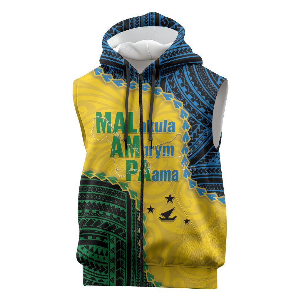 Personalised Malampa Province Vanuatu Sleeveless Zip Hoodie Map With Polynesian Pattern LT14 Multicolor - Polynesian Pride