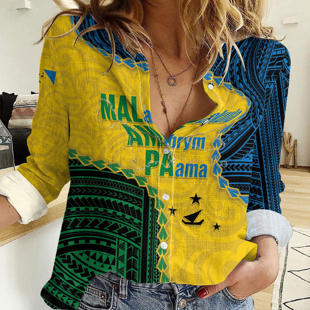 Personalised Malampa Province Vanuatu Women Casual Shirt Map With Polynesian Pattern LT14 Female Multicolor - Polynesian Pride
