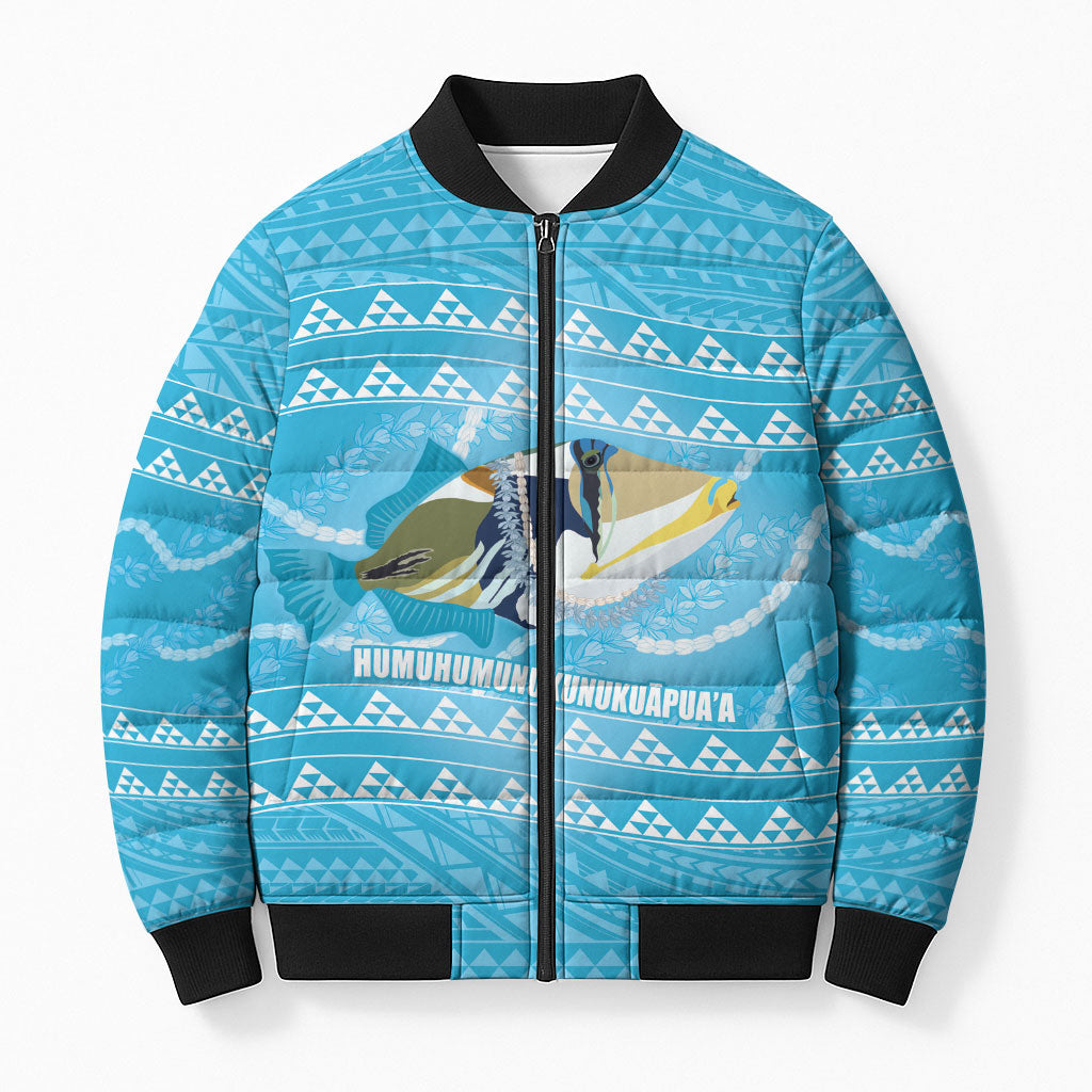 Aloha Hawaii Humuhumu Reef Triggerfish Bomber Puffer Jacket Hawaiian Leis Kakau Pattern LT14 Unisex Blue - Polynesian Pride
