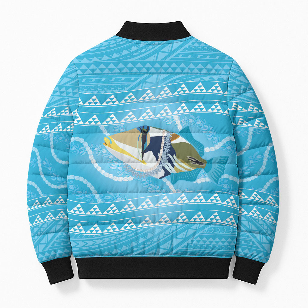 Aloha Hawaii Humuhumu Reef Triggerfish Bomber Puffer Jacket Hawaiian Leis Kakau Pattern LT14 - Polynesian Pride