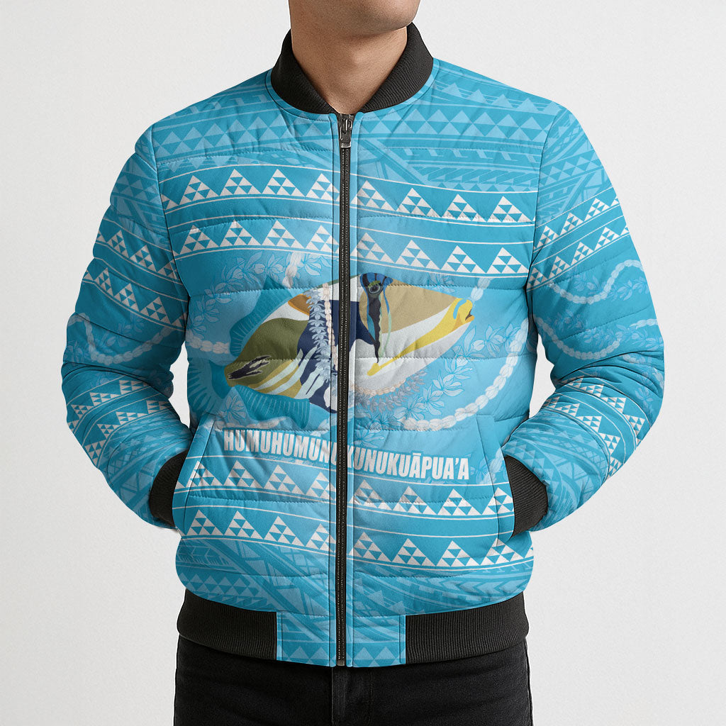 Aloha Hawaii Humuhumu Reef Triggerfish Bomber Puffer Jacket Hawaiian Leis Kakau Pattern LT14 - Polynesian Pride