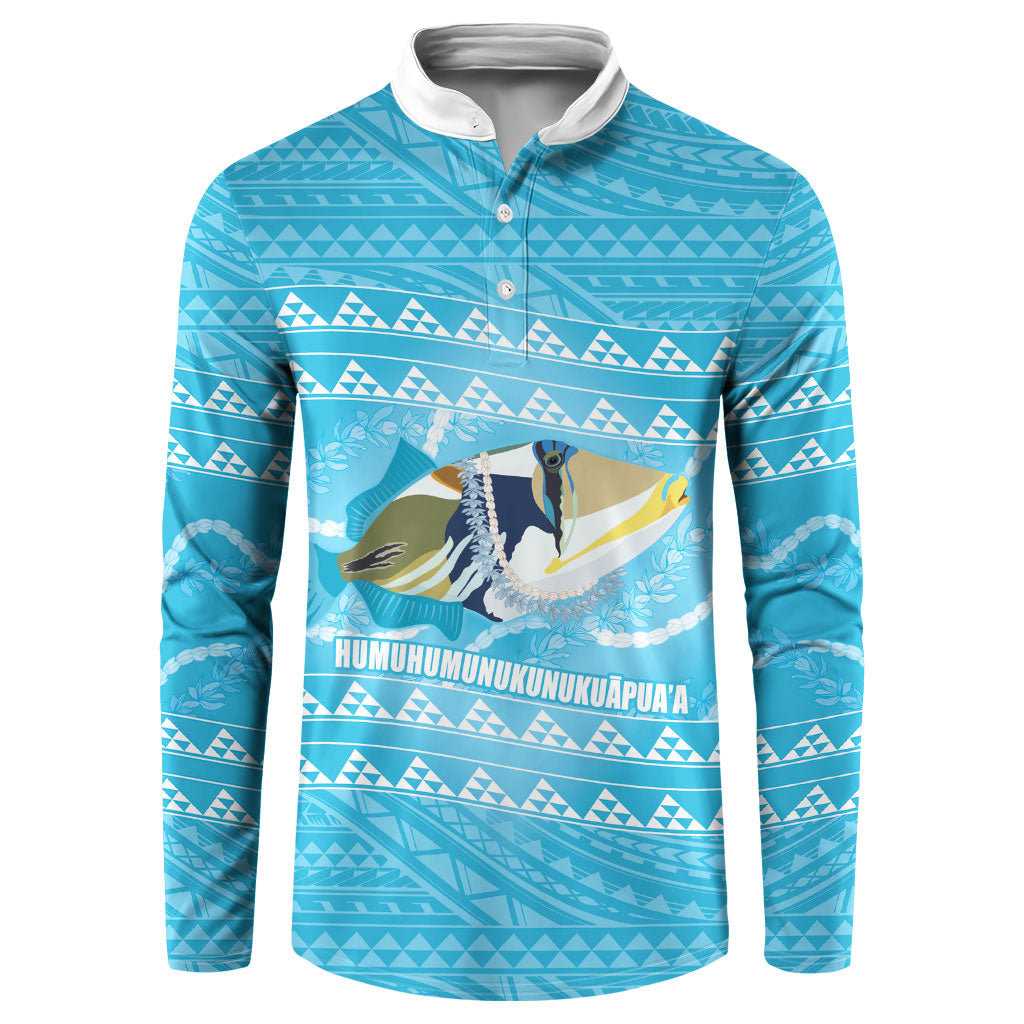 Aloha Hawaii Humuhumu Reef Triggerfish Button Sweatshirt Hawaiian Leis Kakau Pattern LT14 Blue - Polynesian Pride