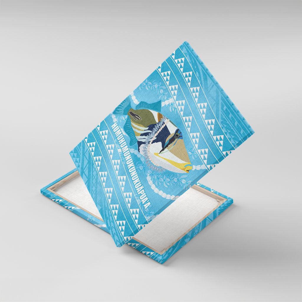 Aloha Hawaii Humuhumu Reef Triggerfish Canvas Wall Art Hawaiian Leis Kakau Pattern LT14 With Frame Blue - Polynesian Pride