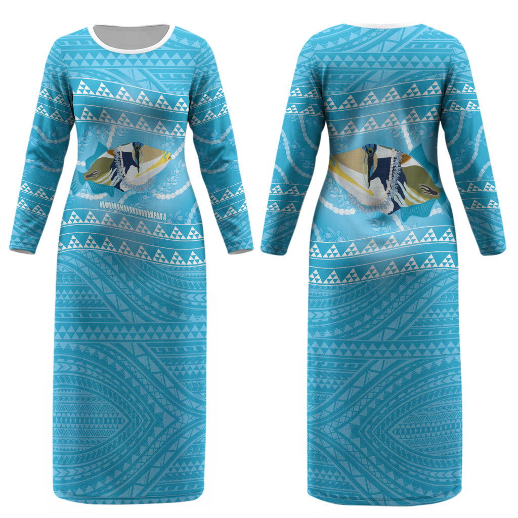 Aloha Hawaii Humuhumu Reef Triggerfish Couples Matching Long Sleeve Bodycon Dress and Hawaiian Shirt Hawaiian Leis Kakau Pattern LT14 - Polynesian Pride