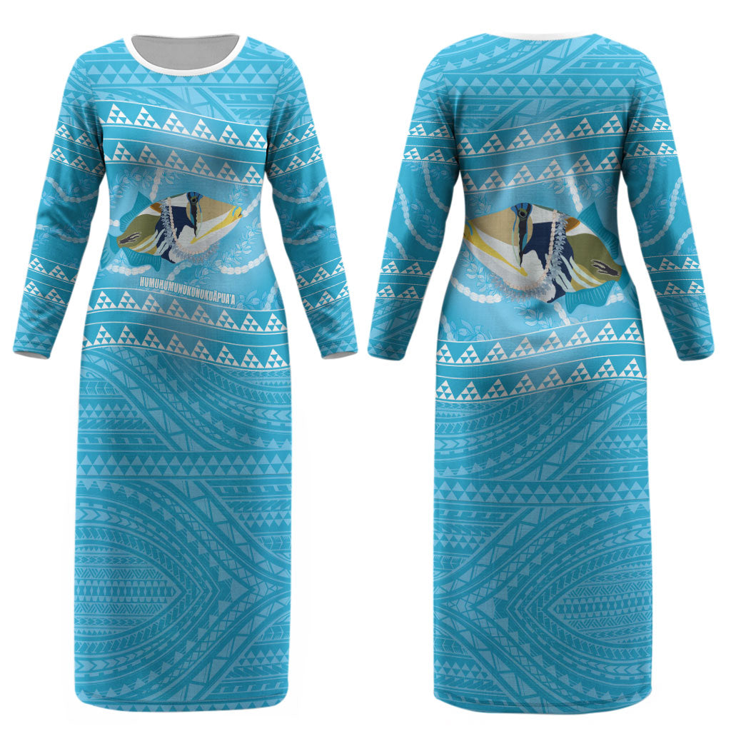 Aloha Hawaii Humuhumu Reef Triggerfish Couples Matching Long Sleeve Bodycon Dress and Long Sleeve Button Shirt Hawaiian Leis Kakau Pattern LT14 - Polynesian Pride