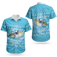 Aloha Hawaii Humuhumu Reef Triggerfish Couples Matching Off Shoulder Short Dress and Hawaiian Shirt Hawaiian Leis Kakau Pattern LT14 - Polynesian Pride