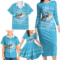 Aloha Hawaii Humuhumu Reef Triggerfish Family Matching Long Sleeve Bodycon Dress and Hawaiian Shirt Hawaiian Leis Kakau Pattern LT14 - Polynesian Pride